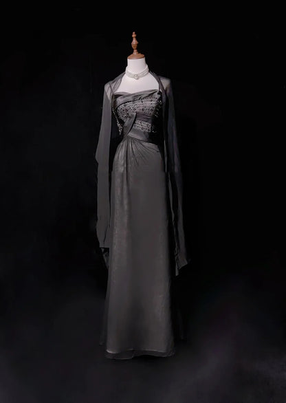 Vintage Prom Dresses Aesthetic 1950s Retro A Line Spaghgetti Strap Grey Long Party Dress N2321