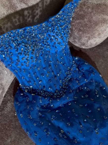 Modest A Line Strapless Royal Blue Sequins With Beads Evening Dresses High School Teens Senior Night Dance Party Outfits N001