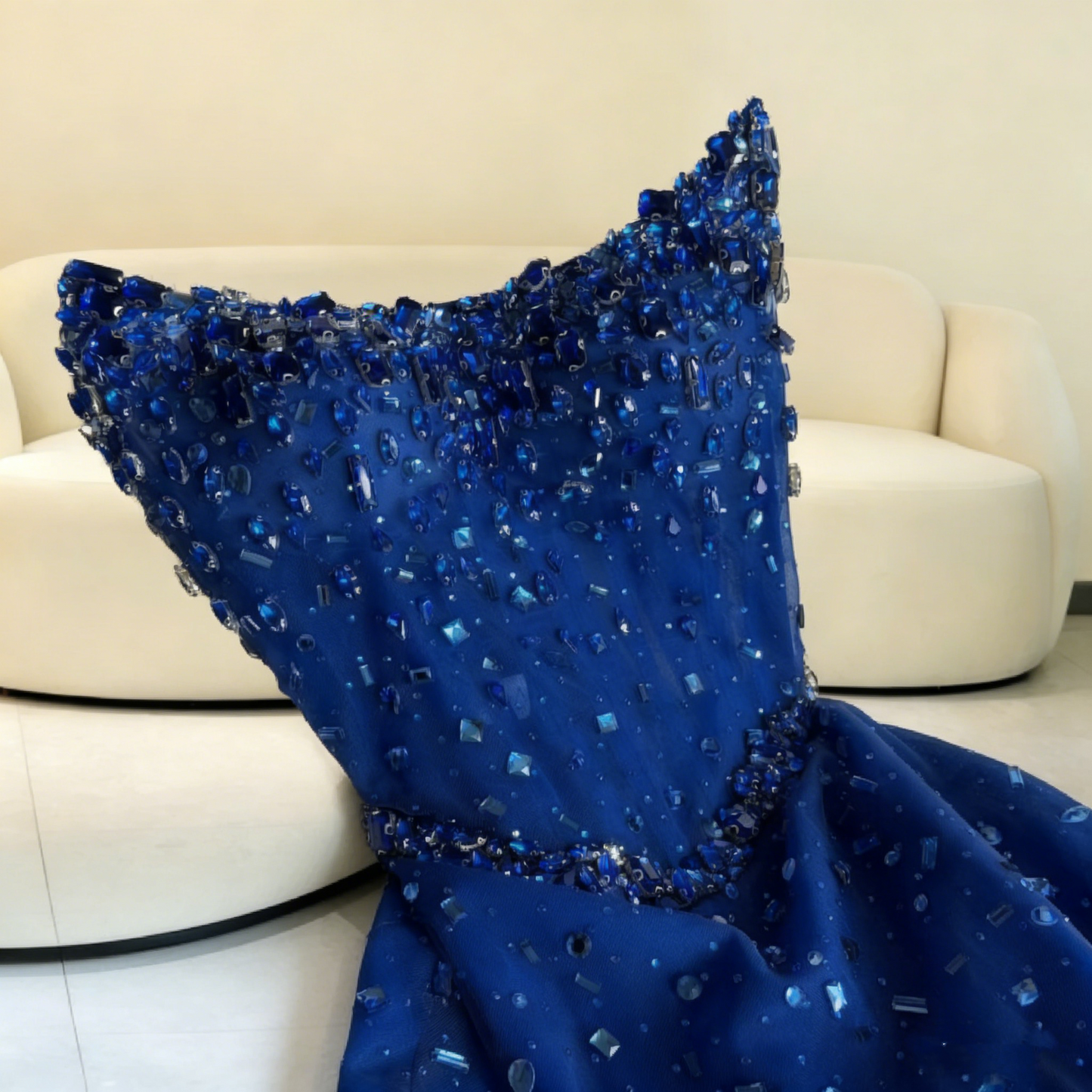 Modest A Line Strapless Royal Blue Sequins With Beads Evening Dresses High School Teens Senior Night Dance Party Outfits N001