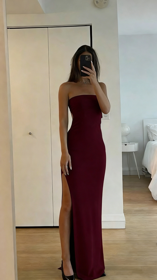 Modest Sheath Strapless Split Black Prom Evening Dresses High School Teens Senior Night Dance Party Outfits N010