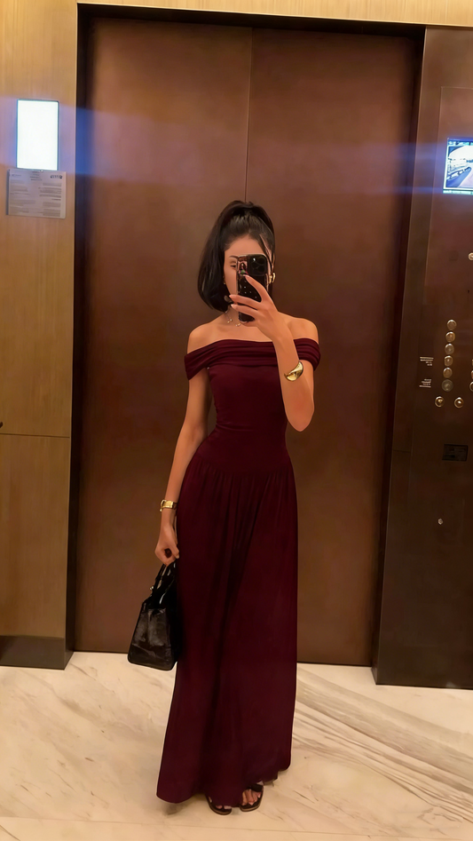 Modest A line Off The Shoulder Burgundy With Sleeves Evening Dresses High School Teens Senior Night Dance Party Outfits N013