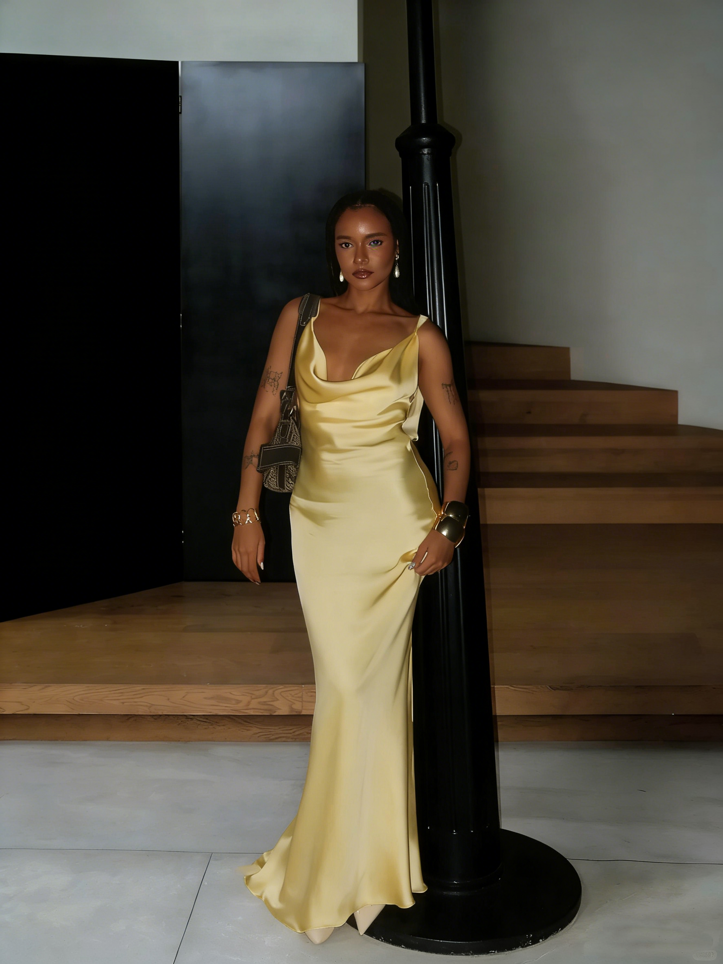 Modest Mermaid Spaghetti Strap Yellow Satin Evening Dresses High School Teens Senior Night Dance Prom Outfits N14