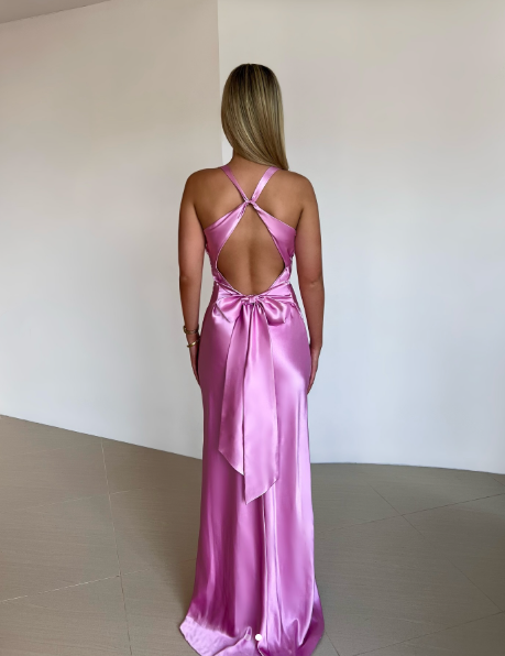 Modest Mermaid Halter Pink Satin Long Evening Summer Beach Black Tie Prom Dresses Spring Wedding Guest Dress N1396