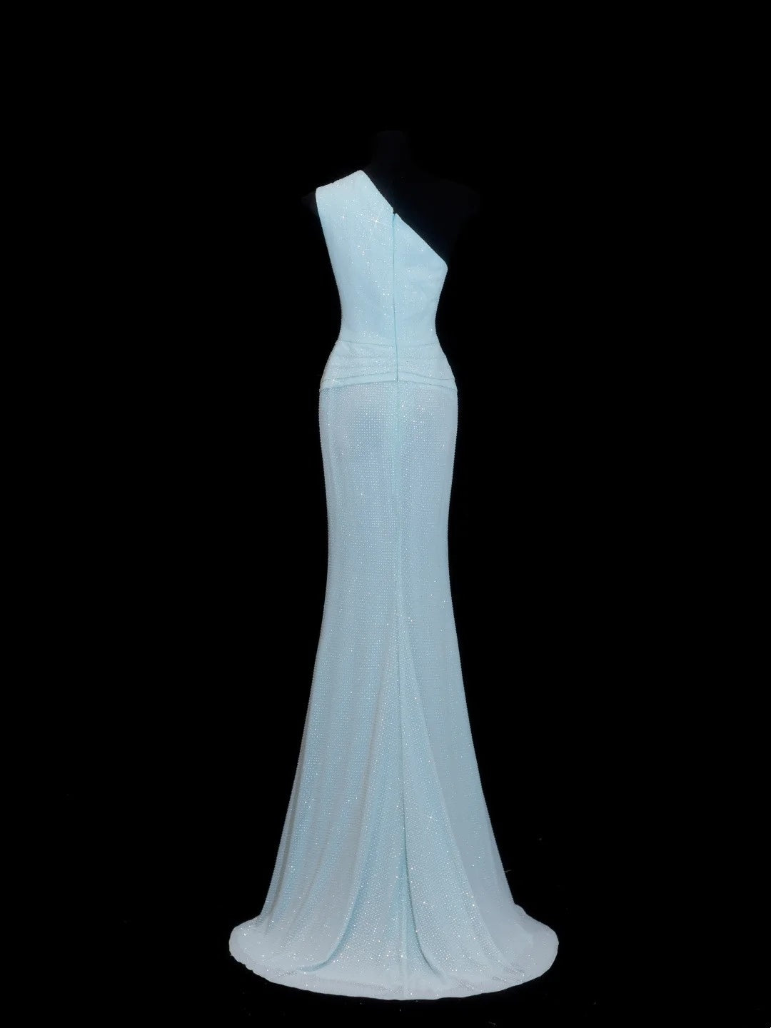 Chic Mermaid One Shoulder Light Sky Blue Pleated Ruffle Sequin Long Prom Dresses Inspiration Evening Gowns Formal Party Dress N153