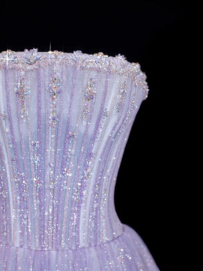 Chic Ball Gown Strapless Lilac  With Beaded Crystals Bodice Inspo Formal Party Gowns Prom Dresses N154