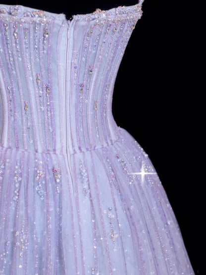 Chic Ball Gown Strapless Lilac  With Beaded Crystals Bodice Inspo Formal Party Gowns Prom Dresses N154