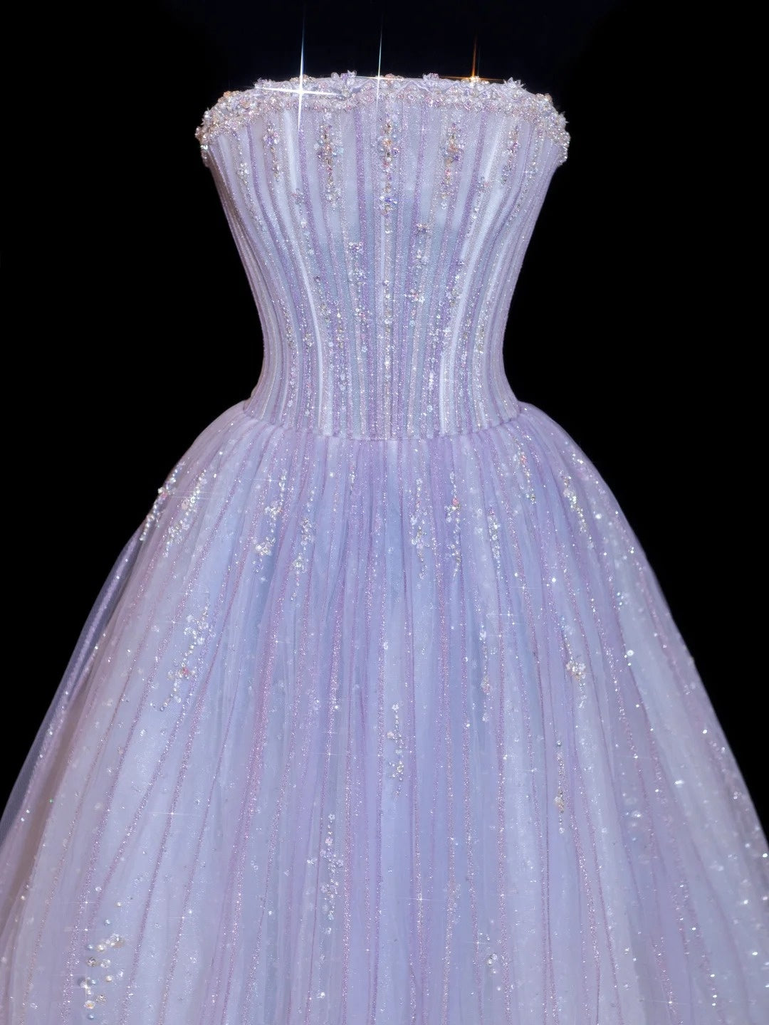 Chic Ball Gown Strapless Lilac  With Beaded Crystals Bodice Inspo Formal Party Gowns Prom Dresses N154