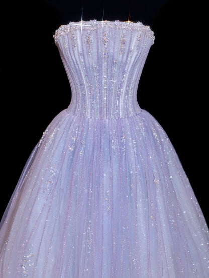 Chic Ball Gown Strapless Lilac  With Beaded Crystals Bodice Inspo Formal Party Gowns Prom Dresses N154