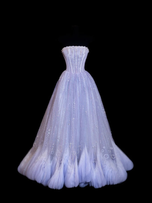 Chic Ball Gown Strapless Lilac  With Beaded Crystals Bodice Inspo Formal Party Gowns Prom Dresses N154
