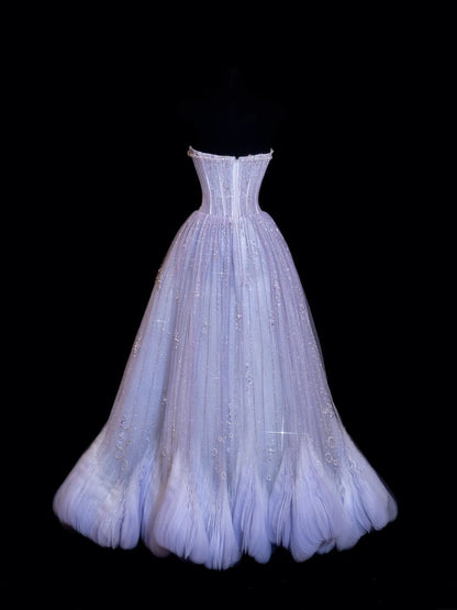 Chic Ball Gown Strapless Lilac  With Beaded Crystals Bodice Inspo Formal Party Gowns Prom Dresses N154