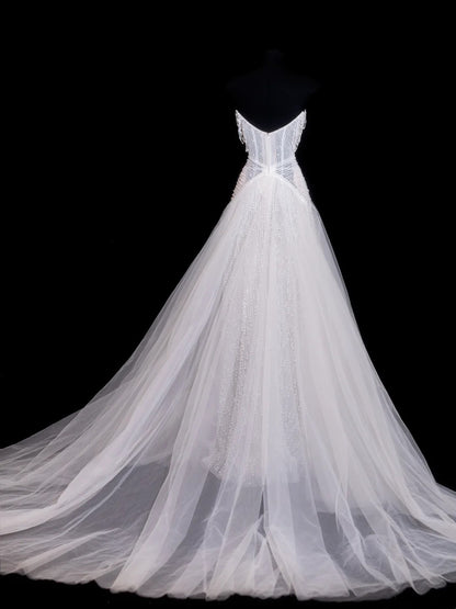 Glitter Wedding Dresses Ball Gown V Neckline Sequin Beaded White Brides Dress Fitted Long Bridal Gowns N155