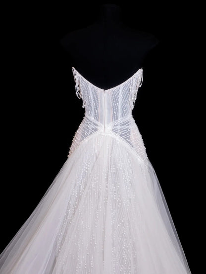 Glitter Wedding Dresses Ball Gown V Neckline Sequin Beaded White Brides Dress Fitted Long Bridal Gowns N155