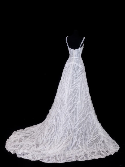 Glitter Wedding Dresses Ball Gown Spaghetti Strap Sequin Beaded White Brides Dress Fitted Long Bridal Gowns N156