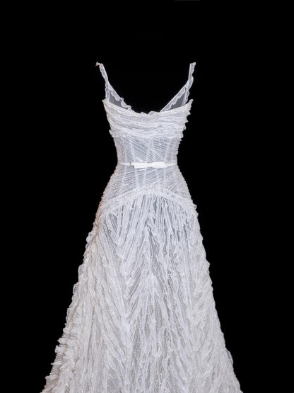 Glitter Wedding Dresses Ball Gown Spaghetti Strap Sequin Beaded White Brides Dress Fitted Long Bridal Gowns N156