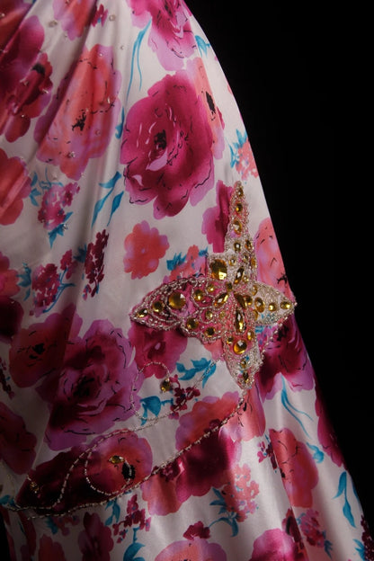 Vintage Prom Dresses Aesthetic Mermaid Sweetheart Floral Satin With Beaded Crystals Bodice Inspo Formal Party Gowns N172