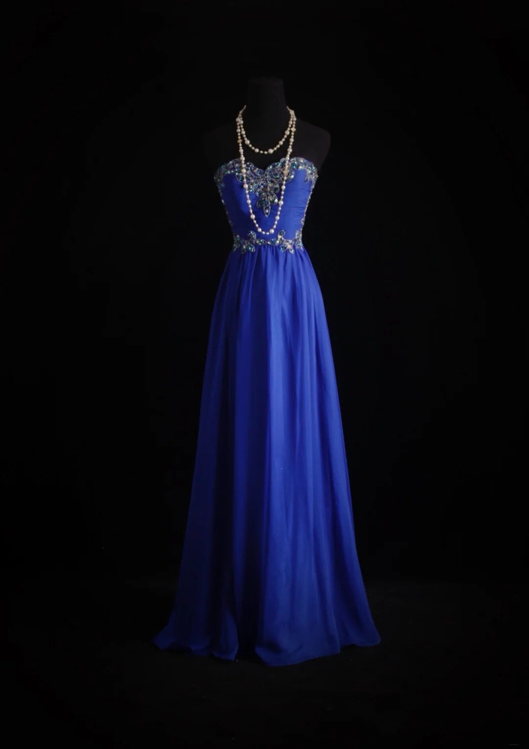 Vintage A line Sweetheart Royal Blue With Silver Beaded Long Prom Dresses Inspiration Evening Gowns Formal Party Prom Dress N193