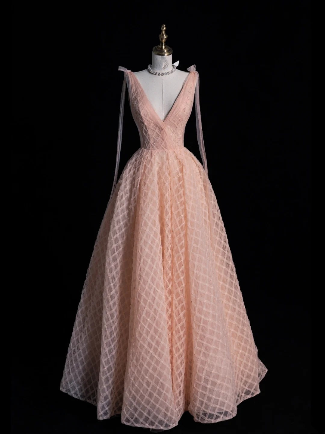 Beautiful Ball Gown V Neck Blush Pink Long Prom Dresses Formal Gowns Inspo Evening Outfit N238
