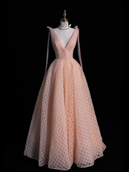Beautiful Ball Gown V Neck Blush Pink Long Prom Dresses Formal Gowns Inspo Evening Outfit N238