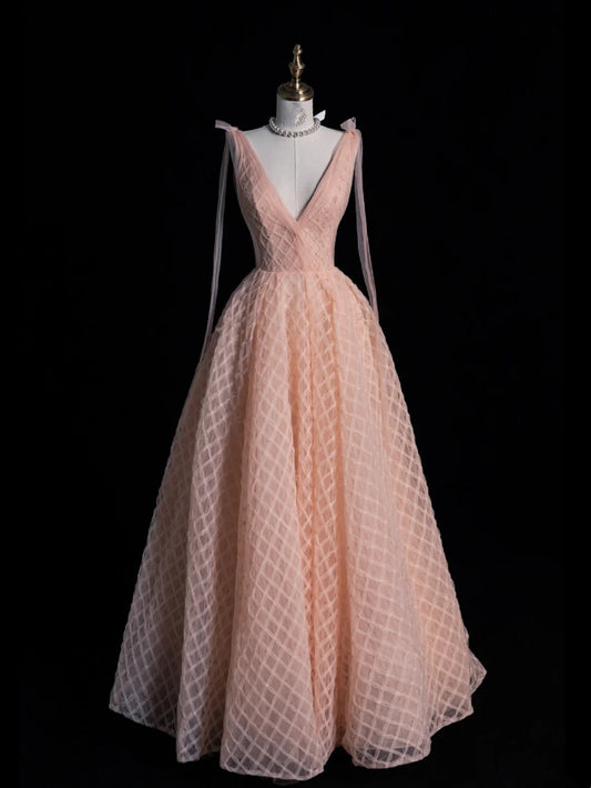 Beautiful Ball Gown V Neck Blush Pink Long Prom Dresses Formal Gowns Inspo Evening Outfit N238