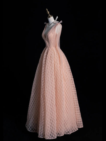 Beautiful Ball Gown V Neck Blush Pink Long Prom Dresses Formal Gowns Inspo Evening Outfit N238
