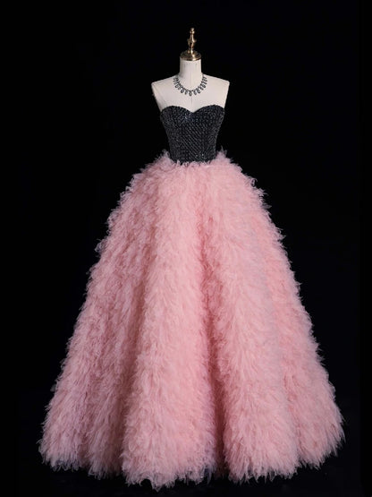 Beautiful Ball Gown Sweetheart Tulle Pink Long Prom Dresses Formal Gowns Inspo Evening Outfit N239