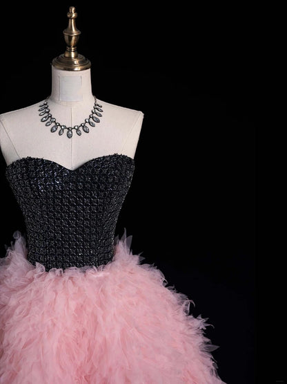 Beautiful Ball Gown Sweetheart Tulle Pink Long Prom Dresses Formal Gowns Inspo Evening Outfit N239
