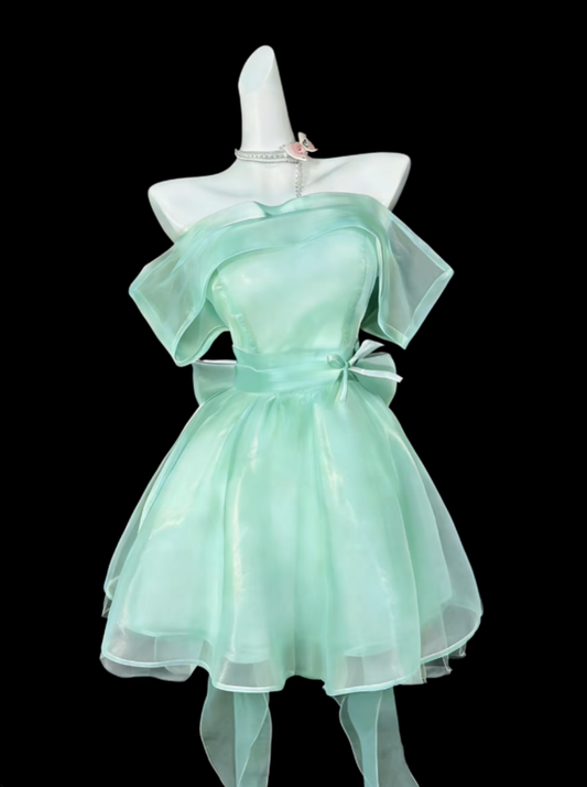 Sweet Ball Gowns Off The Shoulder Mint Green Short Mini Party Dress Cocktail Homecoming Dresses N4303