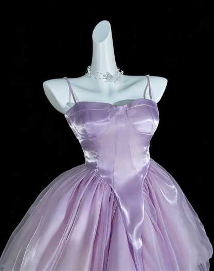 Cute Ball Gowns Spaghetti Strap Lilac Short Satin Mini Party Dress Homecoming Dresses N4306