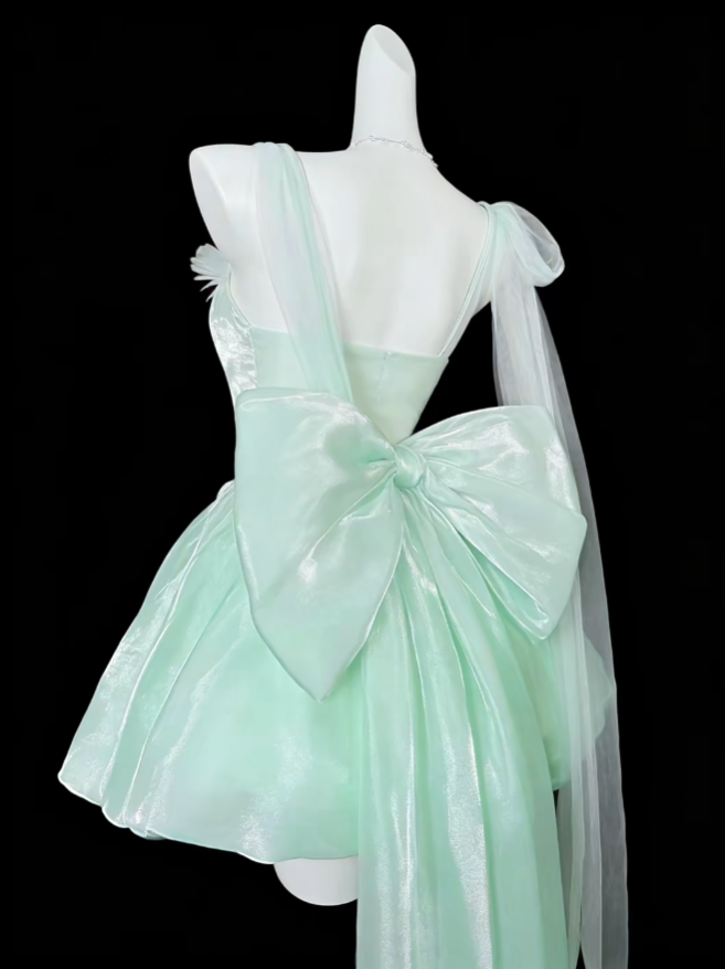 Sweet Ball Gowns Spaghetti Strap Mint Green Short Mini Party Dress Cocktail Homecoming Dresses N4320