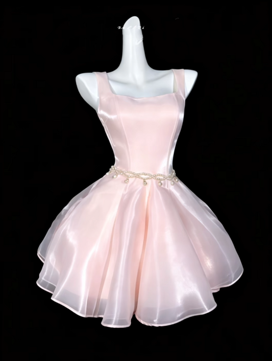 Sweet Ball Gown Square Neck Pink Short Mini Party Dress Cocktail Homecoming Dresses N4325