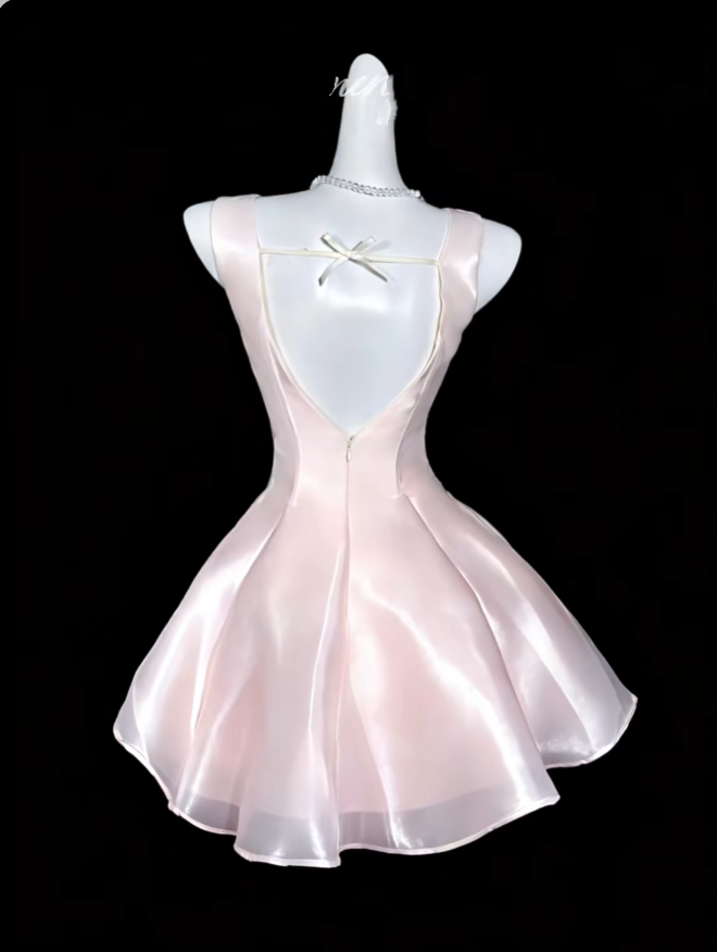Sweet Ball Gown Square Neck Pink Short Mini Party Dress Cocktail Homecoming Dresses N4325