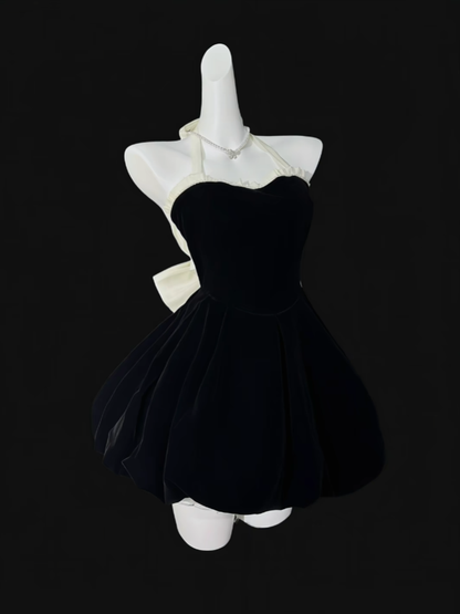 Sweet Ball Gown Halter Little Black Dress Short Mini Party Cocktail Homecoming Dresses N4327