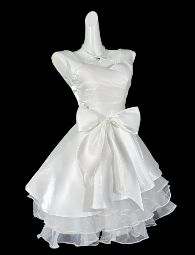 Cute Ball Gowns Sweetheart White Short With Bow-knot Mini Party Dress Homecoming Dresses N4328