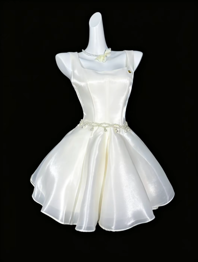 Pretty Ball Gowns Square Neck White Short With Backless Mini Party Dress Homecoming Dresses N4330