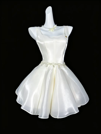 Pretty Ball Gowns Square Neck White Short With Backless Mini Party Dress Homecoming Dresses N4330
