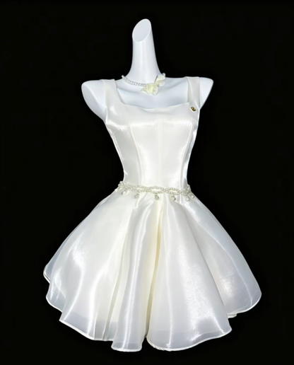Pretty Ball Gowns Square Neck White Short With Backless Mini Party Dress Homecoming Dresses N4330