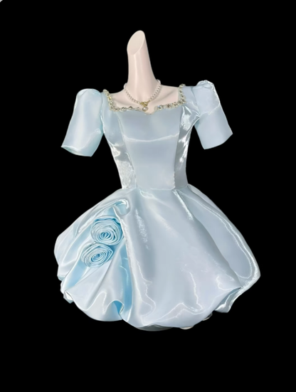 Sweet Ball Gown Square Neck Light Sky Blue Short Mini Party Cocktail Homecoming Dresses N4334