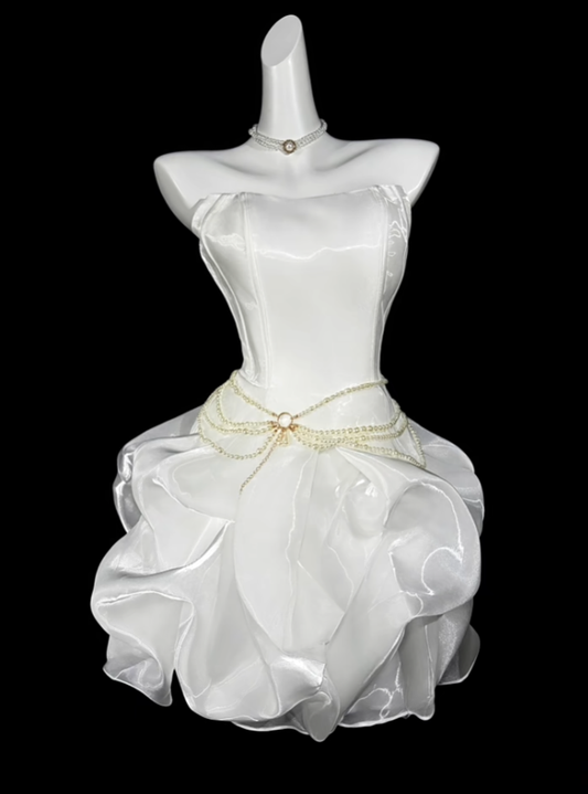 Unique Ball Gowns Strapless White Short Mini Party Cocktail Homecoming Dresses N4413