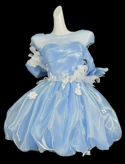 Sweet Ball Gown Off The Shoulder Blue Short Mini Party Birthday Cocktail Homecoming Dresses N4345