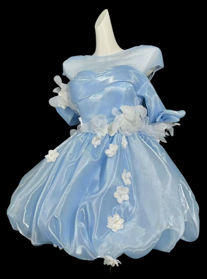 Sweet Ball Gown Off The Shoulder Blue Short Mini Party Birthday Cocktail Homecoming Dresses N4345