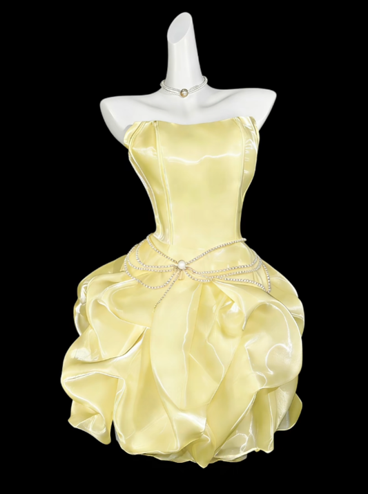 Unique Ball Gowns Strapless Yellow Short Mini Party Cocktail Homecoming Dresses N4346