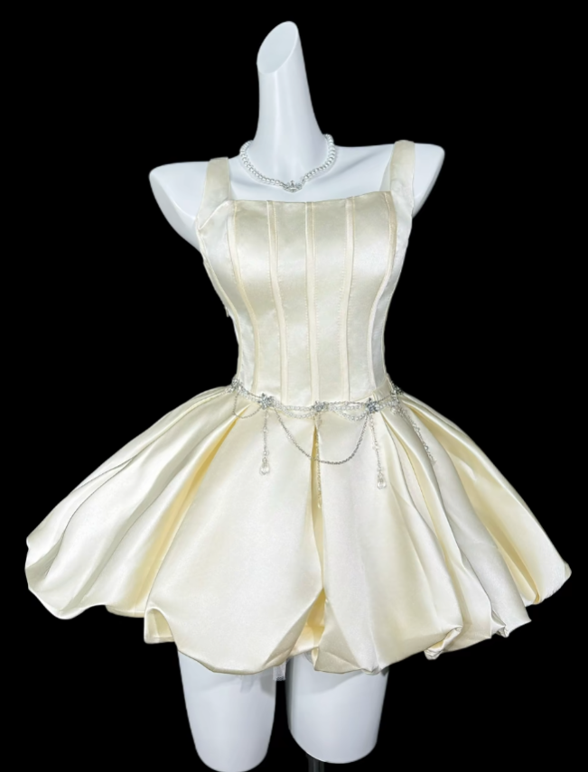 Sweet Ball Gown Square Neck Light Yellow Short Mini Party Cocktail Homecoming Dresses N4356
