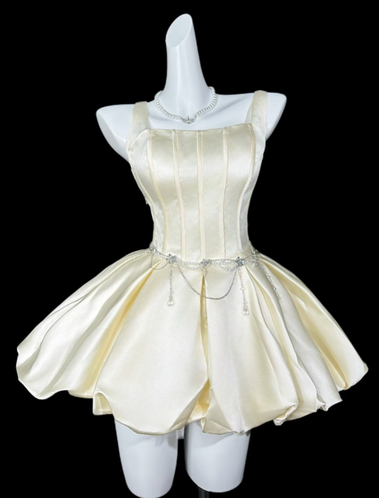 Sweet Ball Gown Square Neck Light Yellow Short Mini Party Cocktail Homecoming Dresses N4356