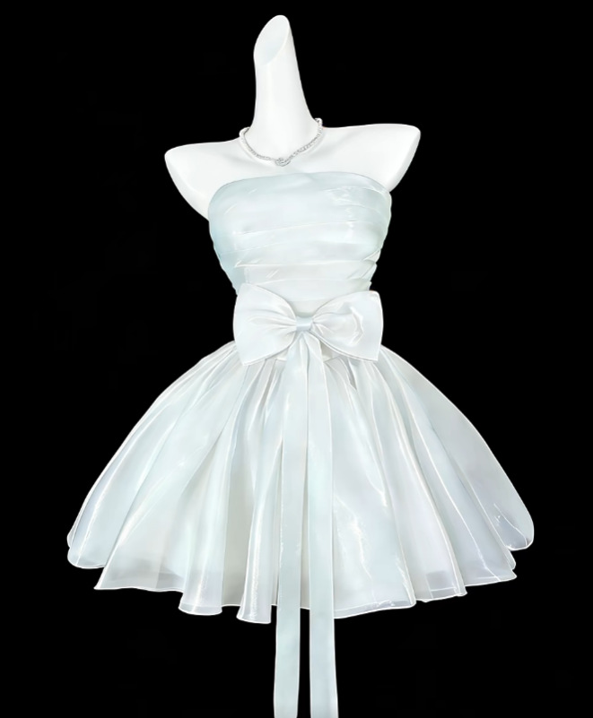 Sweet Ball Gown Strapless White With Bow-knot Short Mini Party Cocktail Homecoming Dresses N4359
