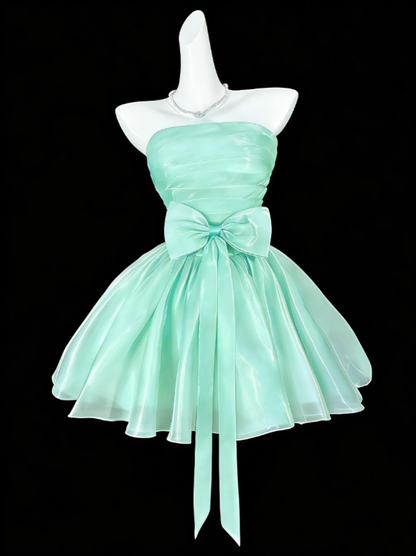Sweet Ball Gown Strapless Mint Green With Bow-knot Short Mini Party Cocktail Homecoming Dresses N4360