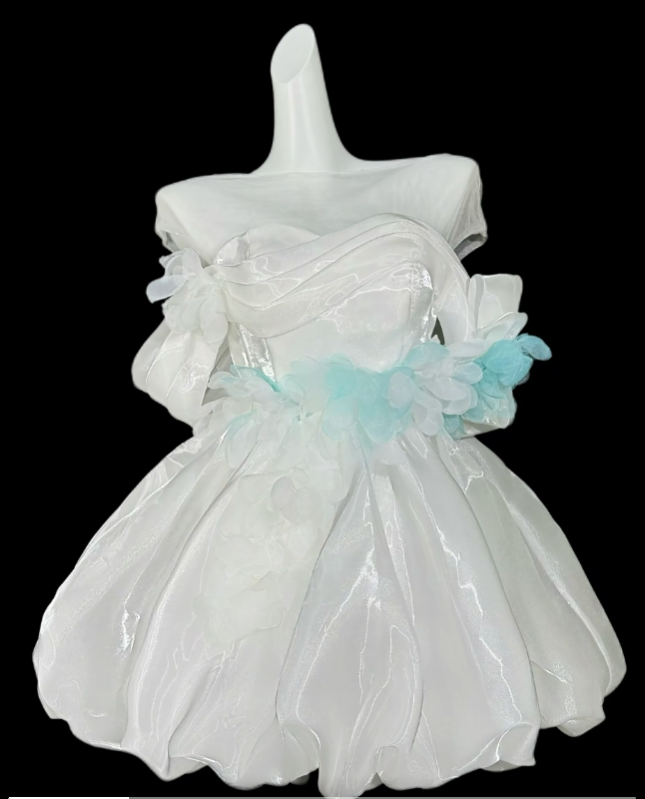 Sweet Ball Gown Off The Shoulder White Short Mini Party Birthday Cocktail Homecoming Dresses N4361