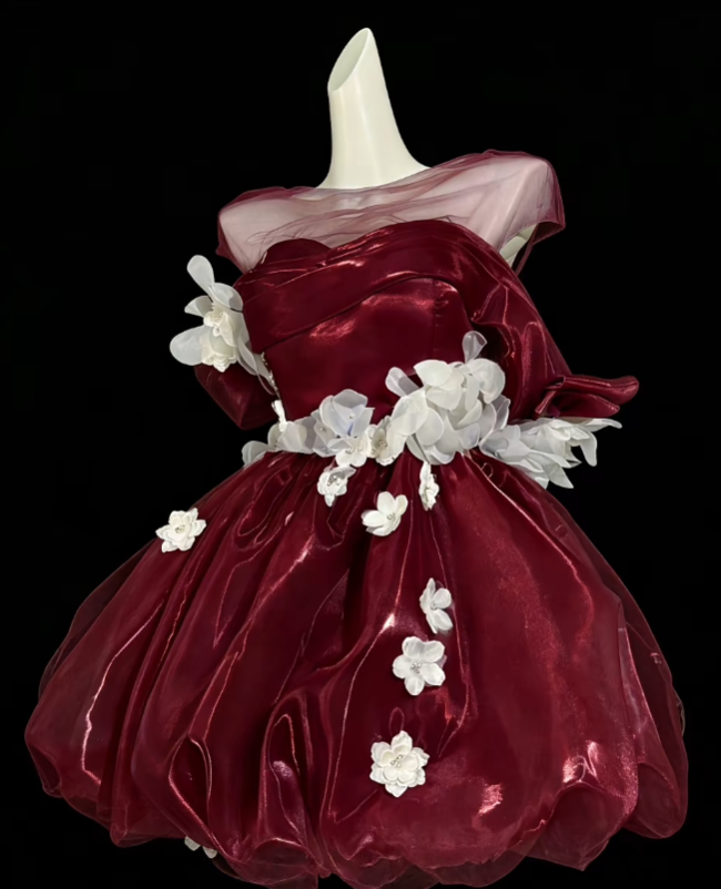 Sweet Ball Gown Off The Shoulder Burgundy Short Mini Party Birthday Cocktail Homecoming Dresses N4363