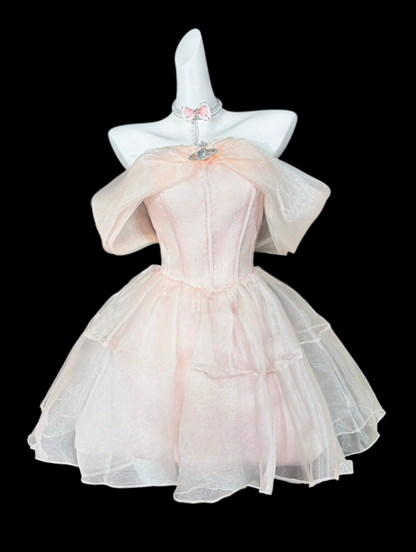 Unique Ball Gowns Off The Shoulder Blush Pink Short Mini Party Cocktail Homecoming Dresses N4365