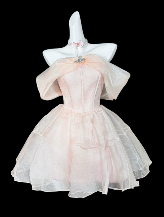 Unique Ball Gowns Off The Shoulder Blush Pink Short Mini Party Cocktail Homecoming Dresses N4365