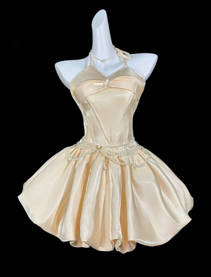 Sweet Ball Gown Halter Pink Sleeveless Short Mini Party Cocktail Homecoming Dresses N4370